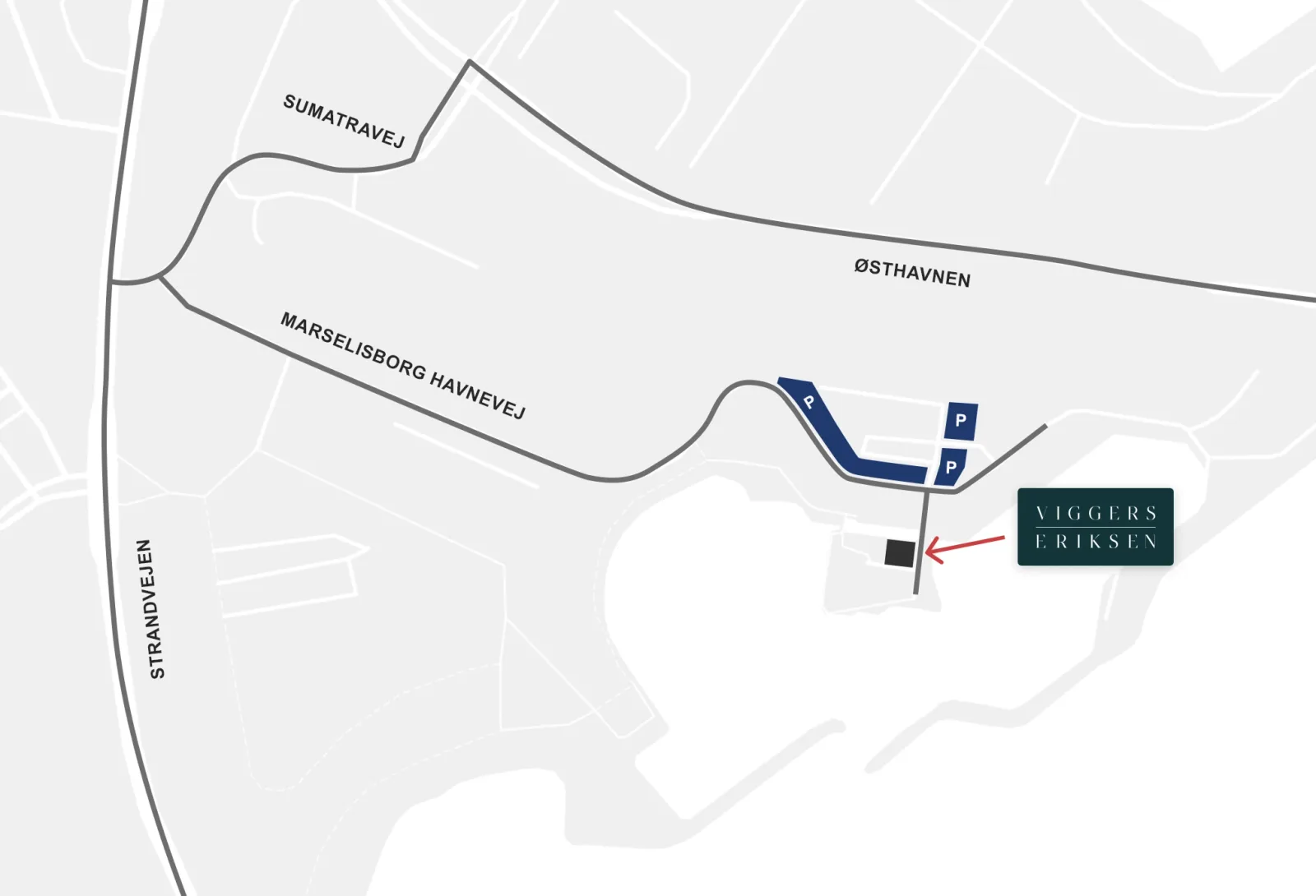 Kort over Viggers Eriksens placering ved Marselisborg Havnevej 36, 8000 Aarhus C – ud for Marselisborg Lystbådehavn